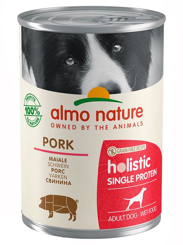 ALMO NATURE Holistic canned food for dogs with sensitive digestion with Pork (Monoprotein - Pork), 24x400g